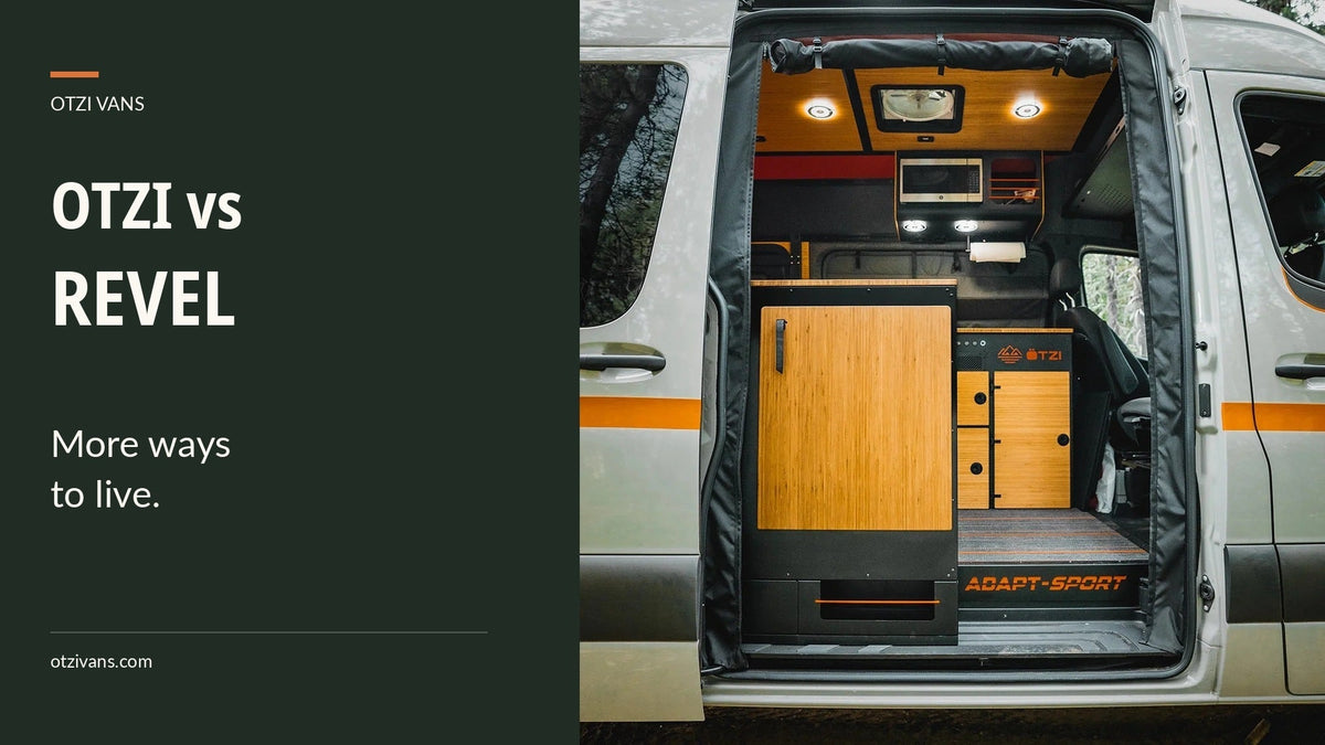 Otzi vs Revel: More ways to live. An authentic Otzi Adapt-Sport interior viewed through the open sliding door.