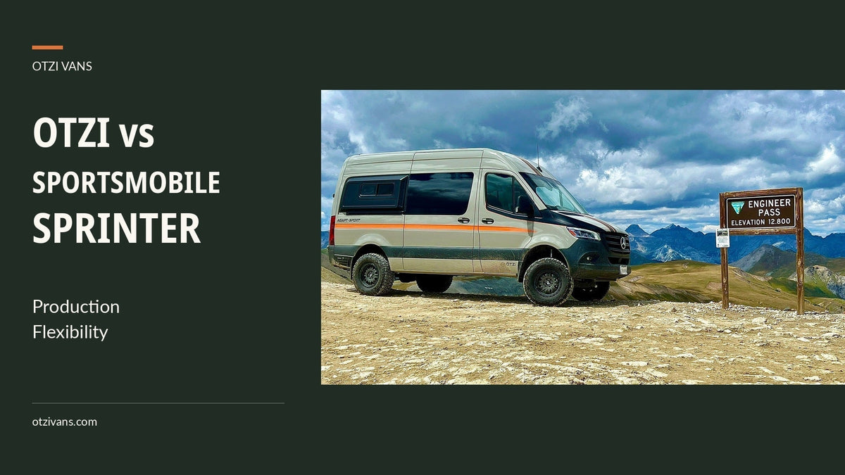 Otzi vs Sportsmobile Sprinter: Production Flexibility, with an actual Otzi van at Engineer Pass.