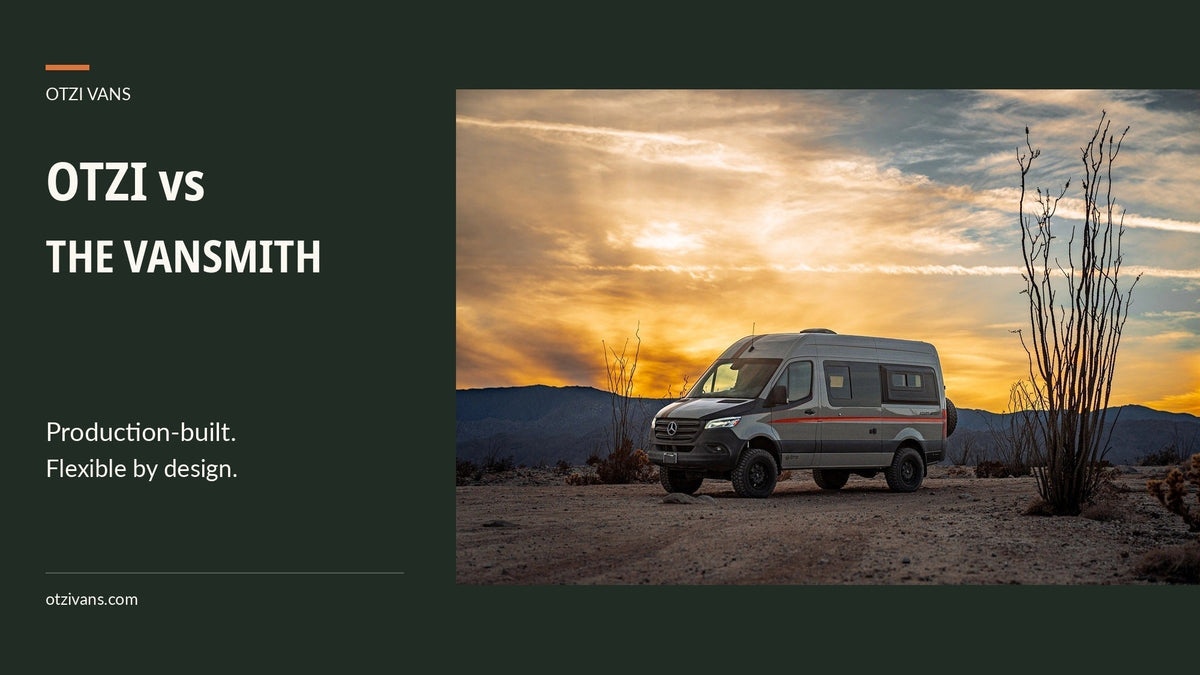 Otzi vs The Vansmith: Production-built flexibility. An actual Otzi adventure van at a desert campsite.