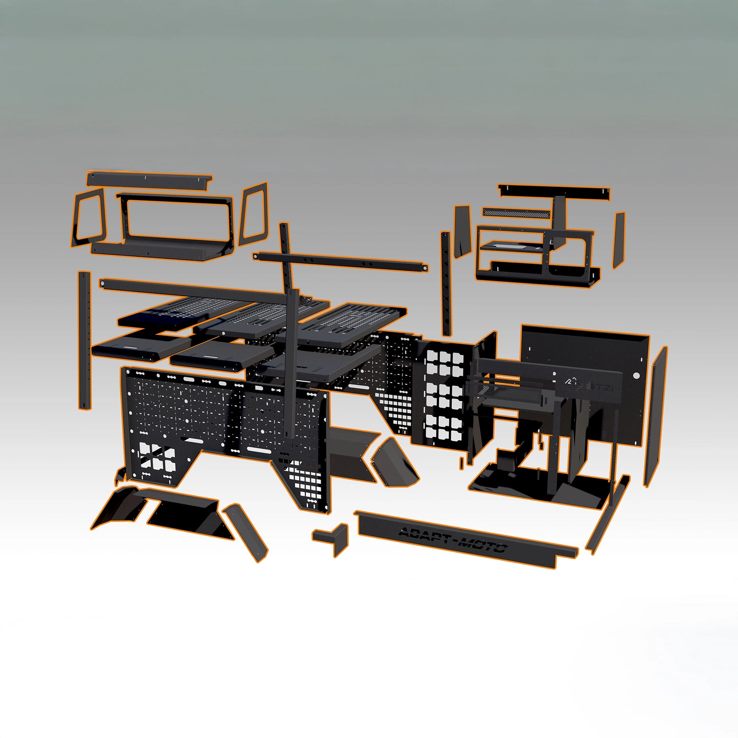 Adventure van interior featuring compact galley kitchen and solar‑powered fridge for off‑road trips