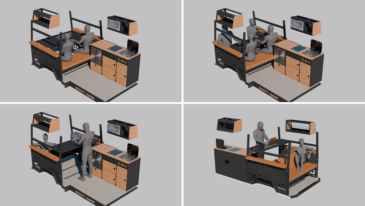 Otzi modular L-Track interior configuration renders, set 3 of 7