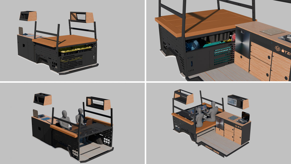 Otzi modular L-Track interior configuration renders, set 5 of 7