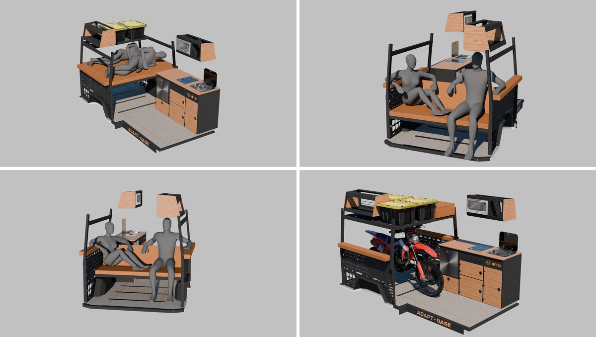 Otzi modular L-Track interior configuration renders, set 7 of 7