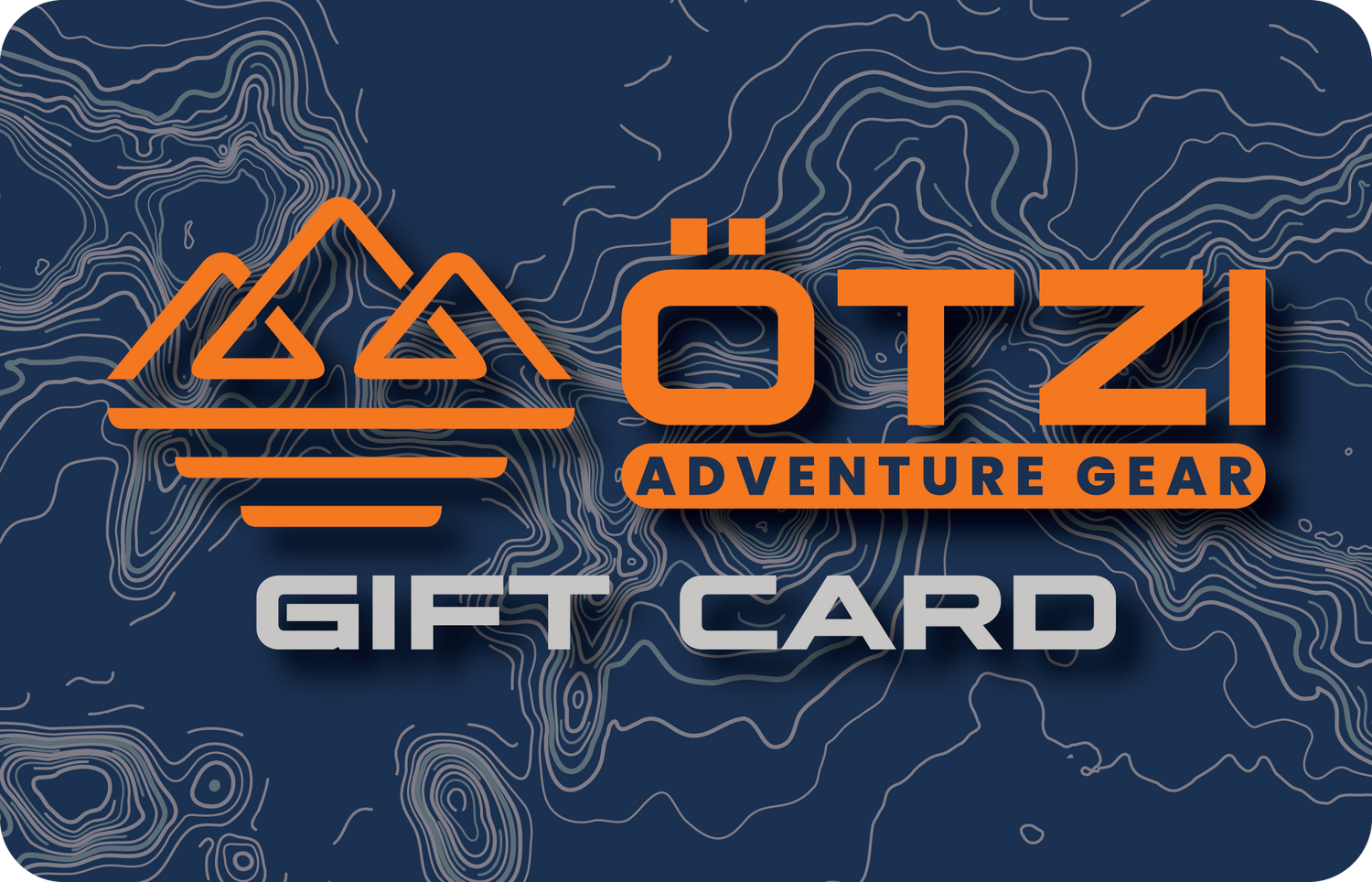 Ötzi Adventure Gear gift card with mountain logo on a dark topographic background