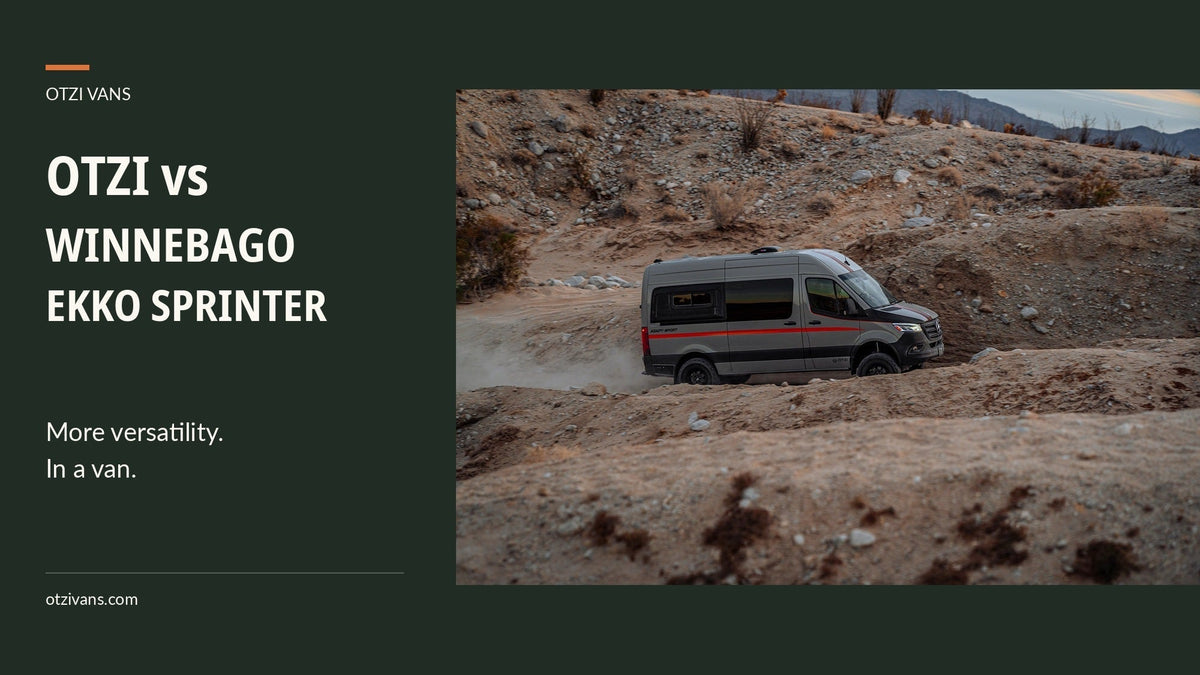 Otzi vs Winnebago EKKO Sprinter: More versatility in a van. Actual Otzi adventure van on a rocky desert trail.