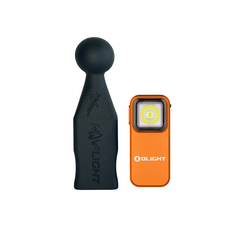 Compact orange LED light with mounting base attachment