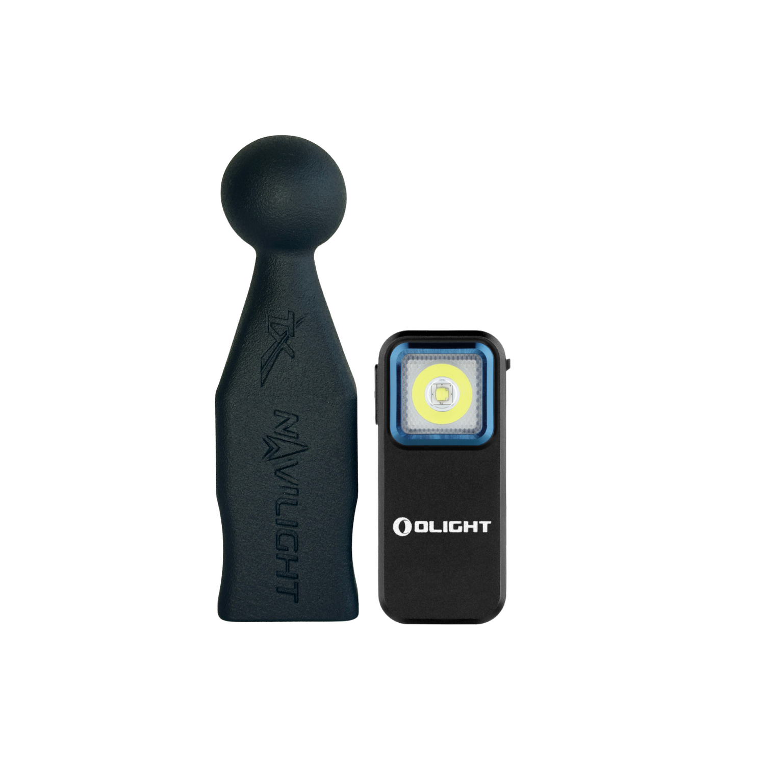 Compact black LED flashlight with magnetic base and rubberized holder