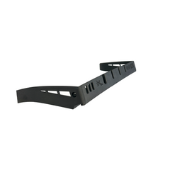 Black plastic automotive bumper bracket with angled slots and mounting points