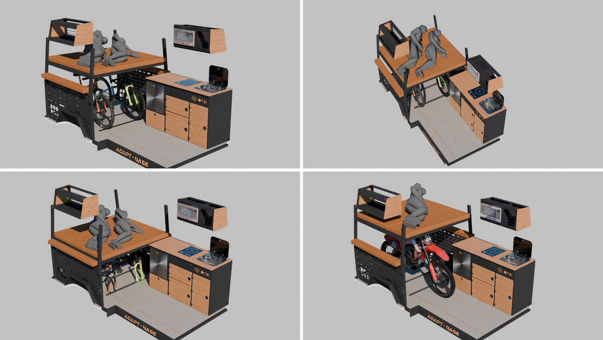 Otzi modular L-Track interior configuration renders, set 2 of 7