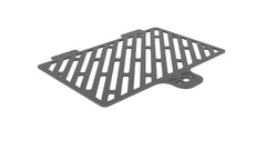 Black plastic floor vent cover with angled slats and built-in tab handle.