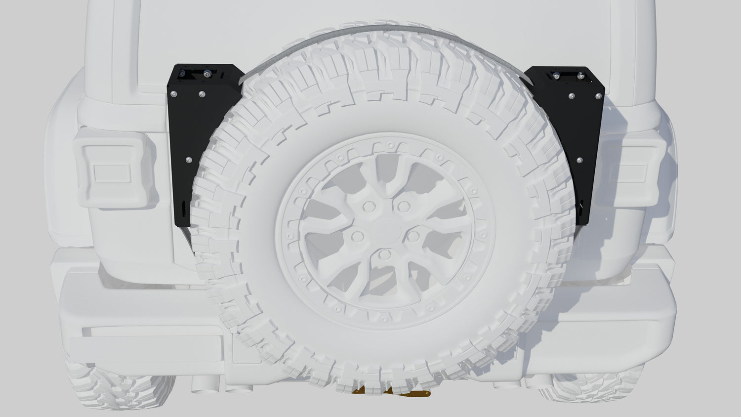 Black tail light guards mounted on a white Jeep with a rear spare tire.
