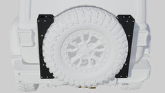 Black steel mounting brackets installed on a rear Jeep tire carrier